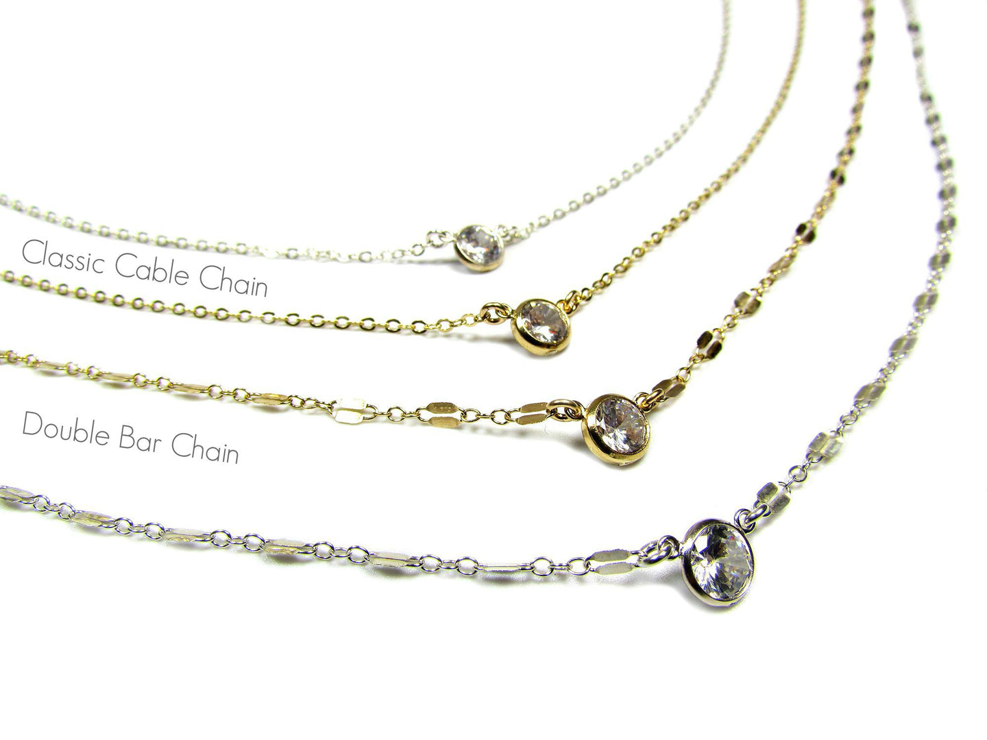 Bezel Set CZ Solitaire Necklace | Bold Sparkle on Dainty Gold Chain